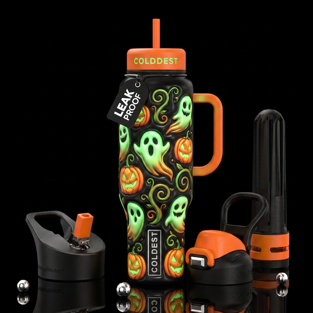 Crazy Halloween, glossy, trompe-l'œil, beautiferou... water bottle design
