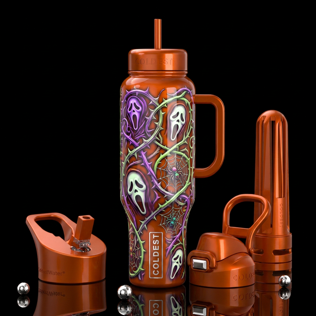 Crazy Halloween, glossy, trompe-l'œil, beautiferou... water bottle design
