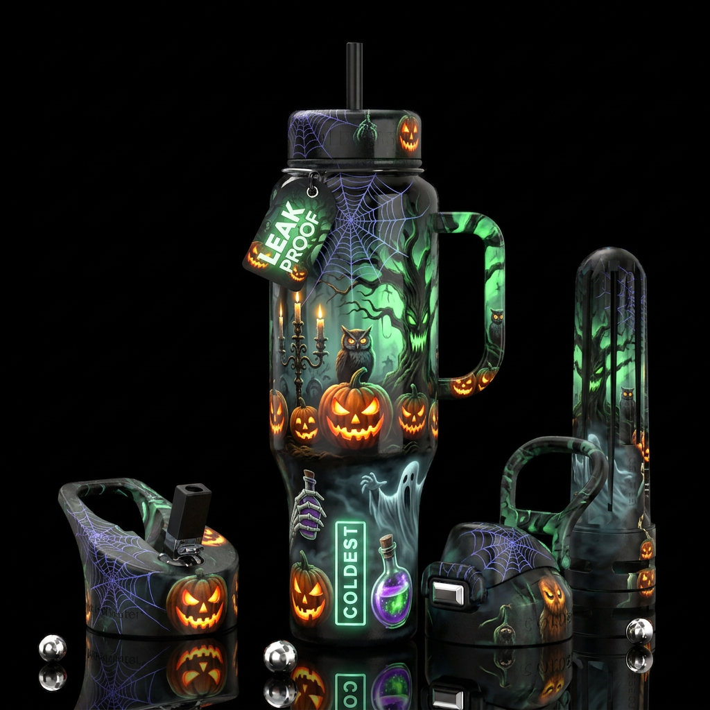 Crazy creepy Halloween, glossy, trompe-l'œil, beau... water bottle design