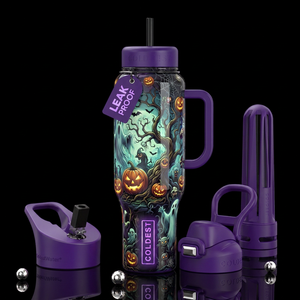 Crazy creepy Halloween, glossy, trompe-l'œil, beau... water bottle design