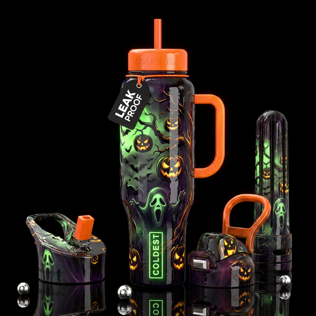 Crazy creepy Halloween trick or treat, glossy, tro... water bottle design