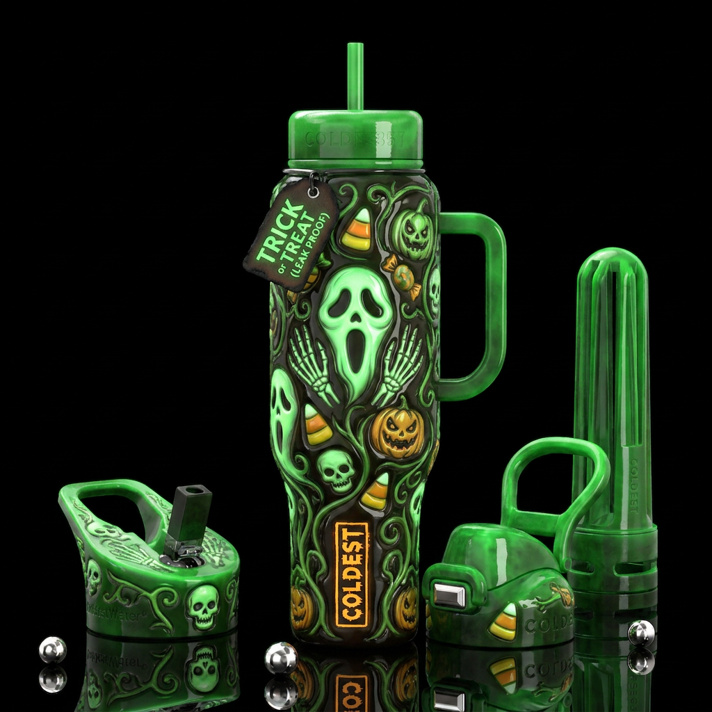 Crazy creepy Halloween trick or treat, glossy, tro... water bottle design