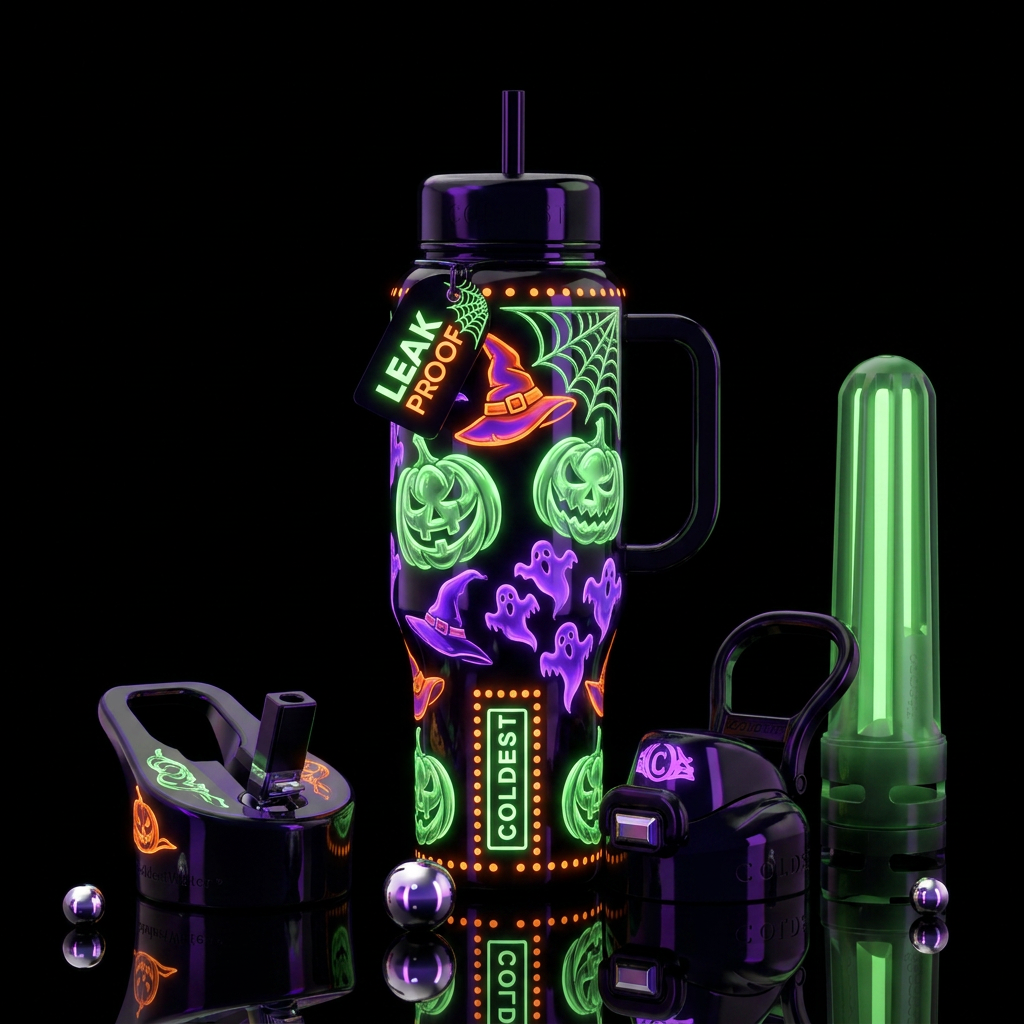The spirit of Halloween,glossy, trompe-l'œil, beau... water bottle design
