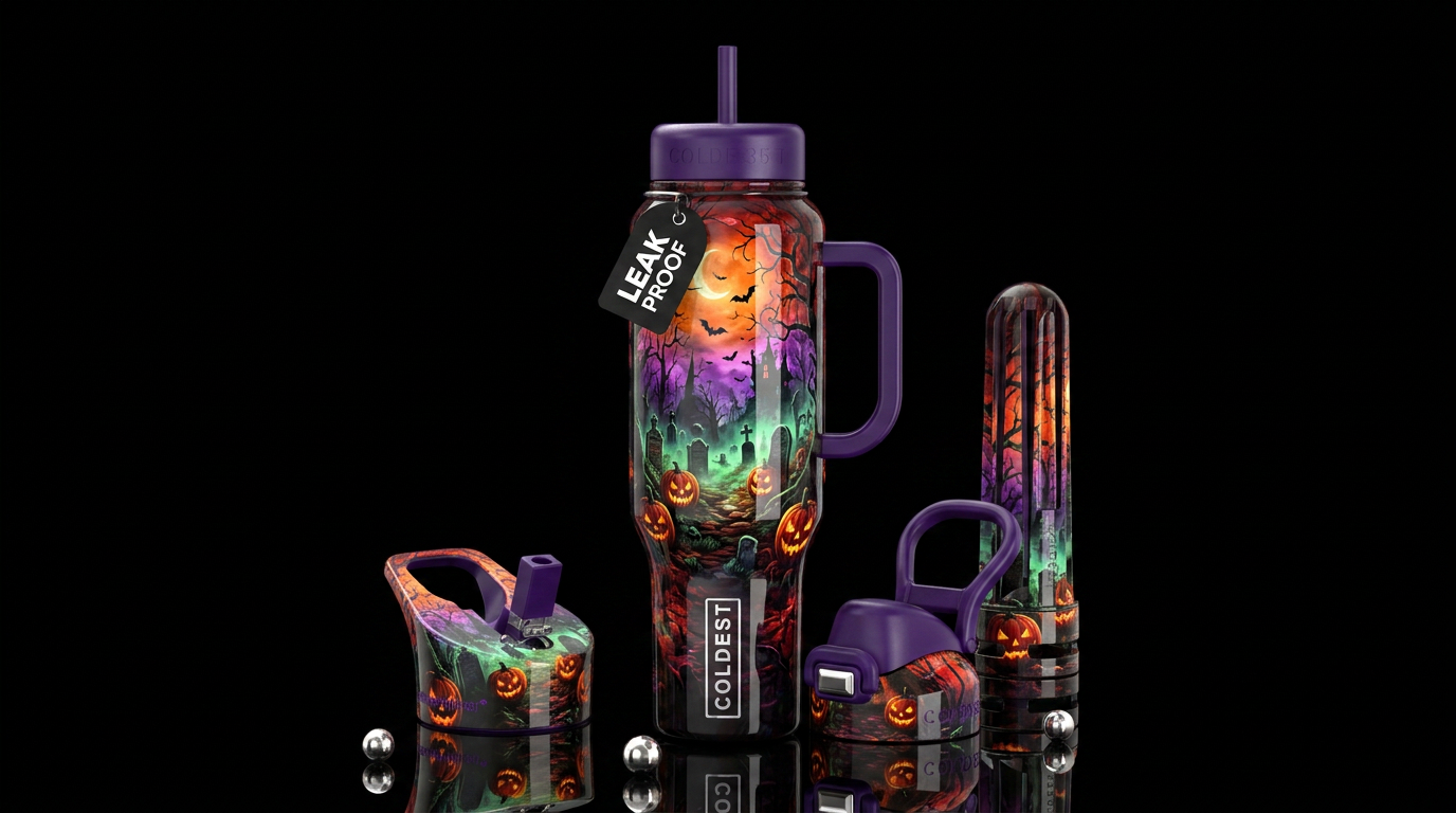 mesmerizing,Halloween themed, glossy, trompe-l'œil... water bottle design