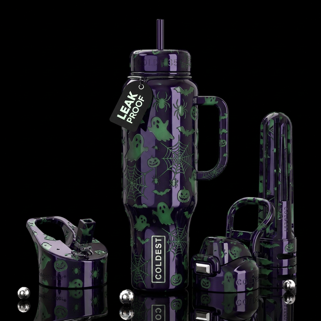 Mesmerizing, glow in the dark, Halloween theme,glo... water bottle design