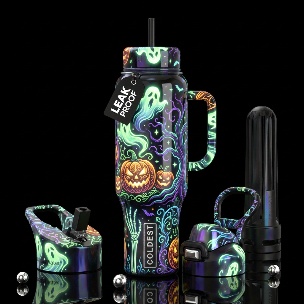 Mesmerizing, glow in the dark, Halloween theme,glo... water bottle design