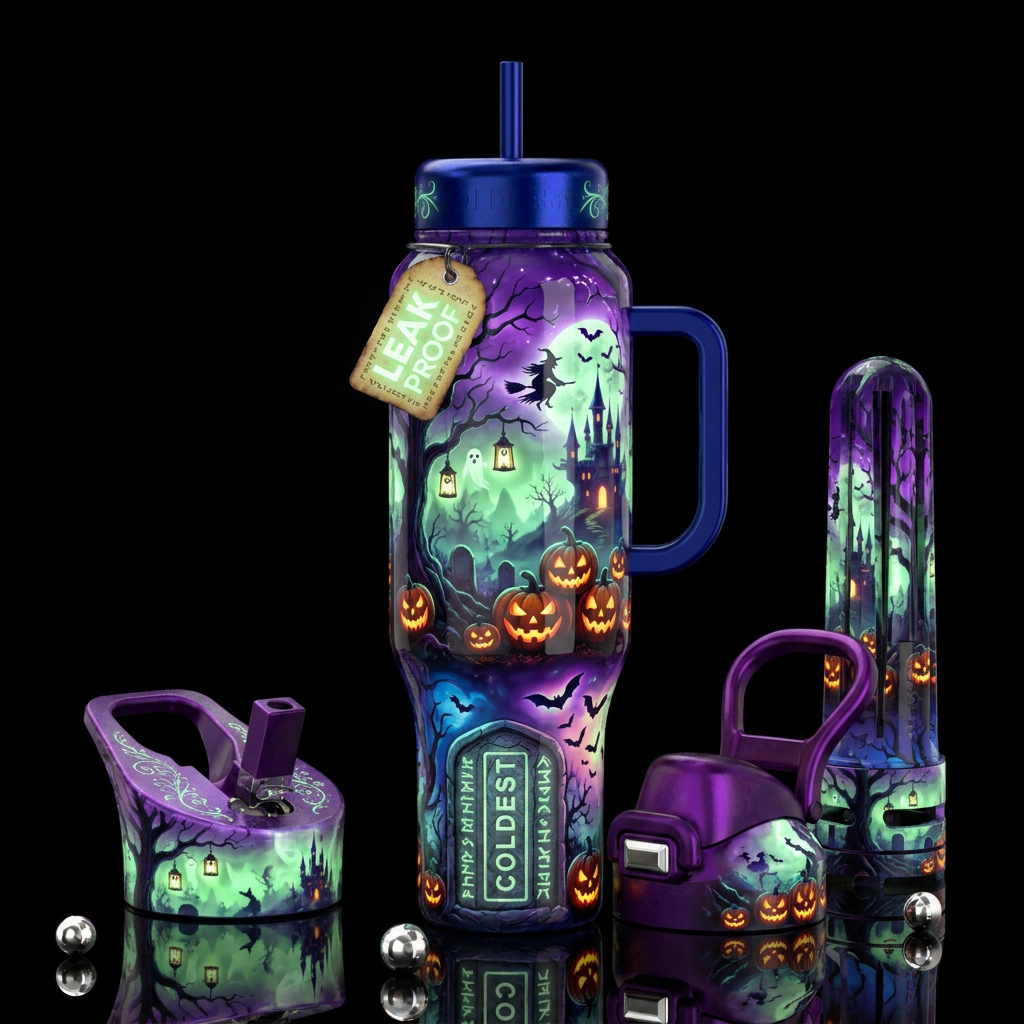 Mesmerizing, glow in the dark, Halloween theme,glo... water bottle design