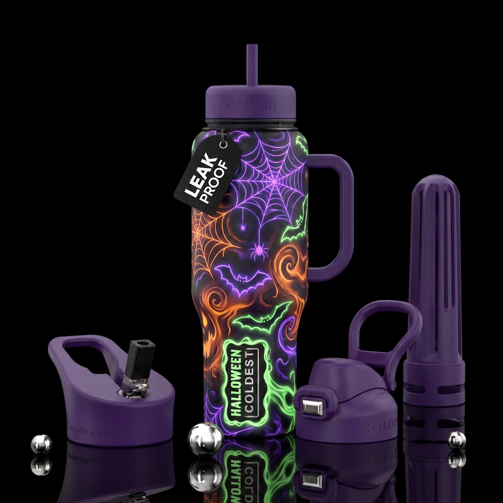 Mesmerizing, glow in the dark, Halloween theme,glo... water bottle design