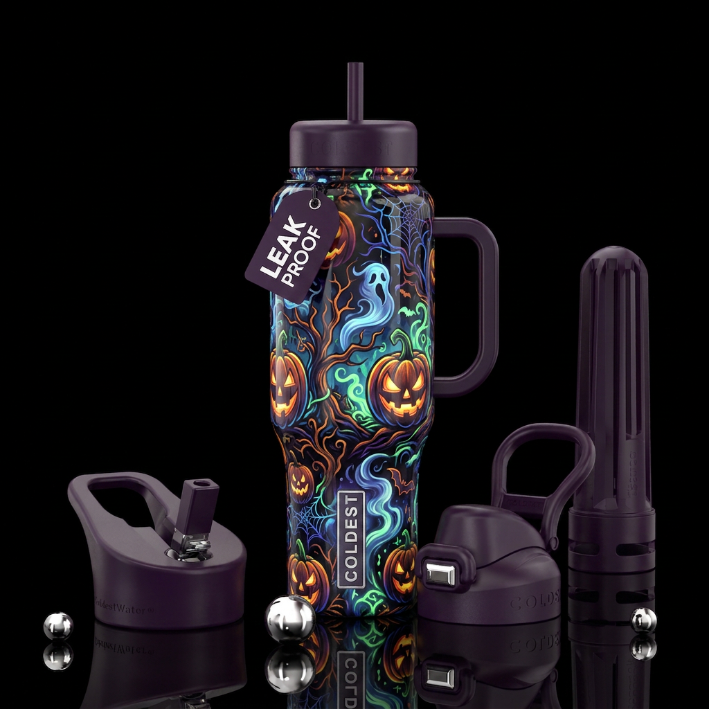 Mesmerizing, glow in the dark, Halloween theme,glo... water bottle design