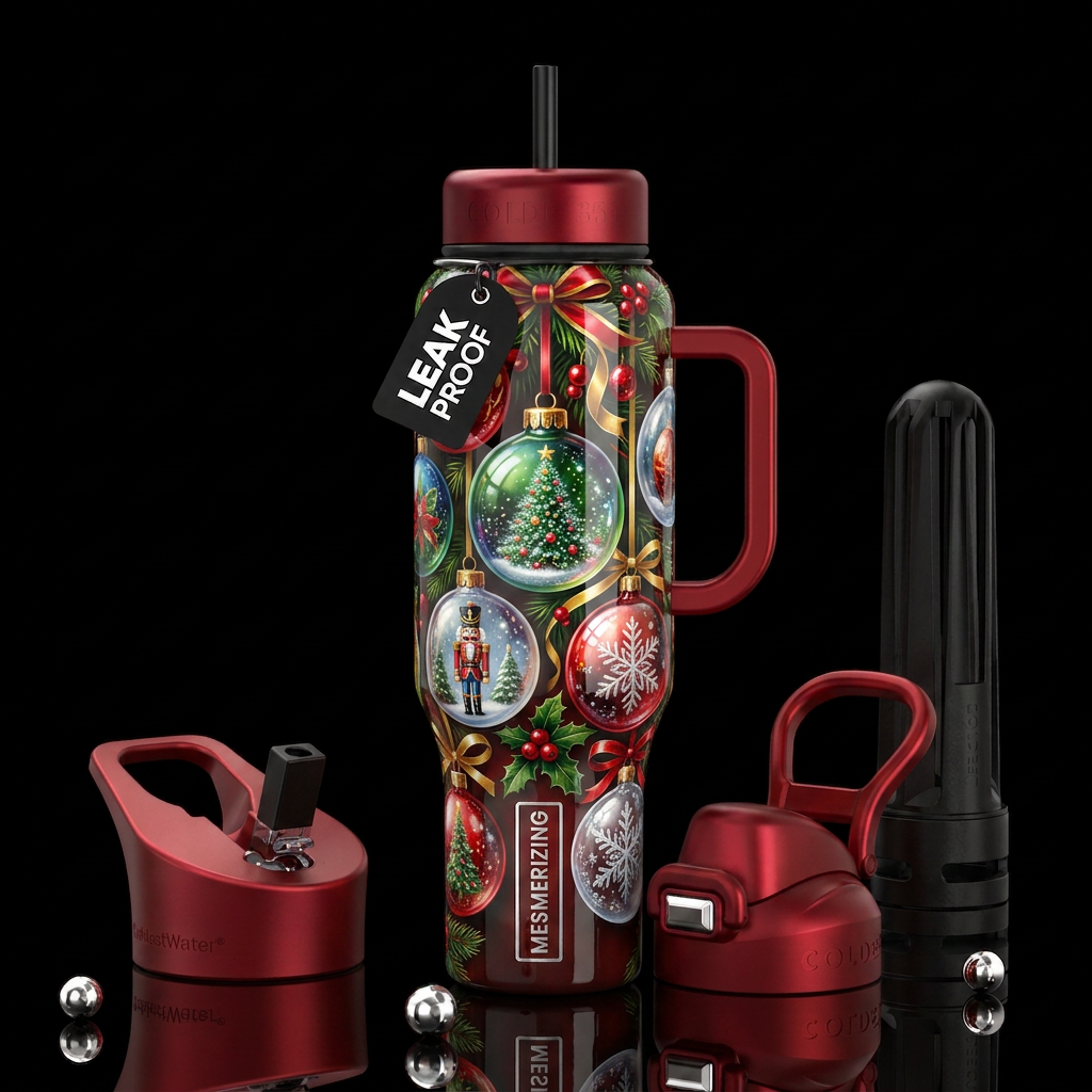 Mesmerizing christmas themed, glossy, trompe-l'œil... water bottle design