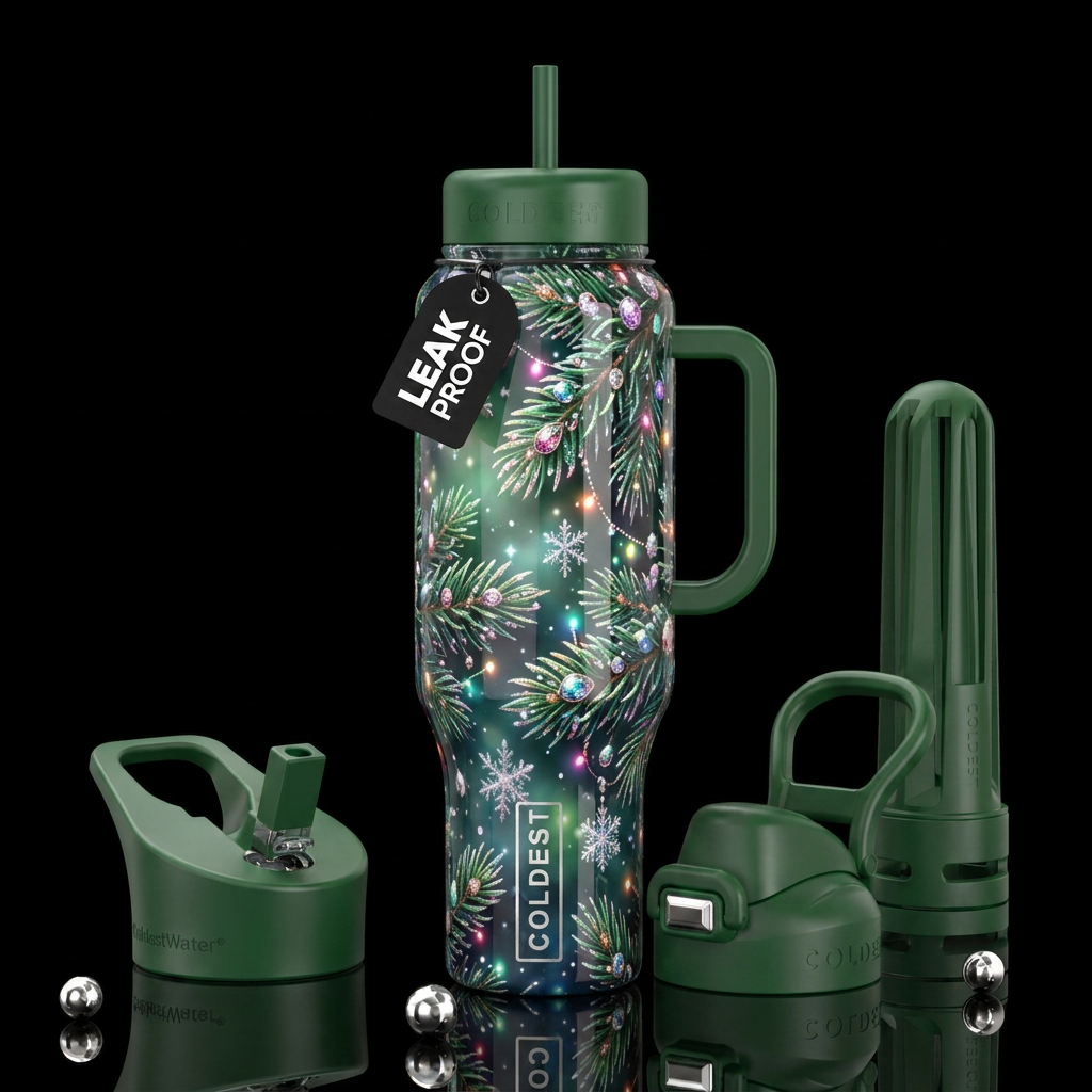 Mesmerizing christmas themed, glossy, trompe-l'œil... water bottle design