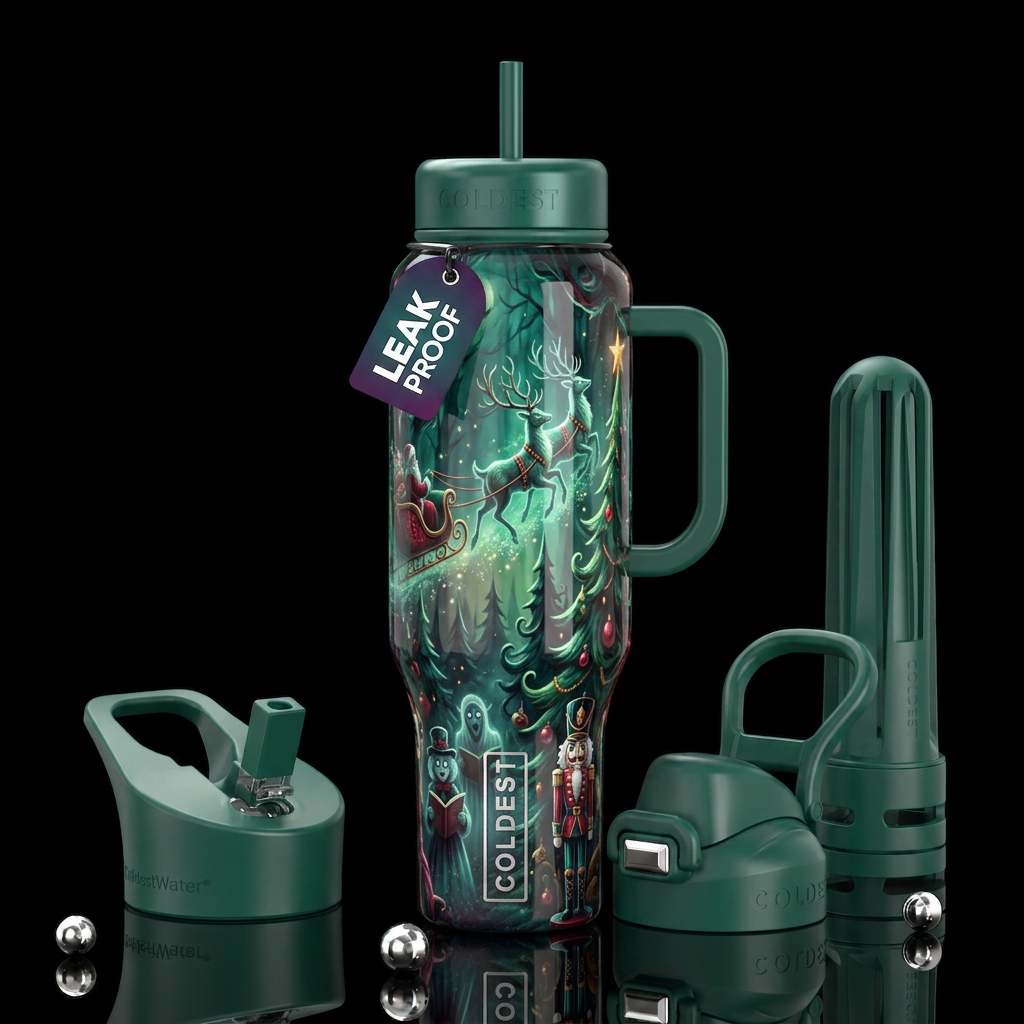 Mesmerizing haunted christmas themed, glossy, trom... water bottle design