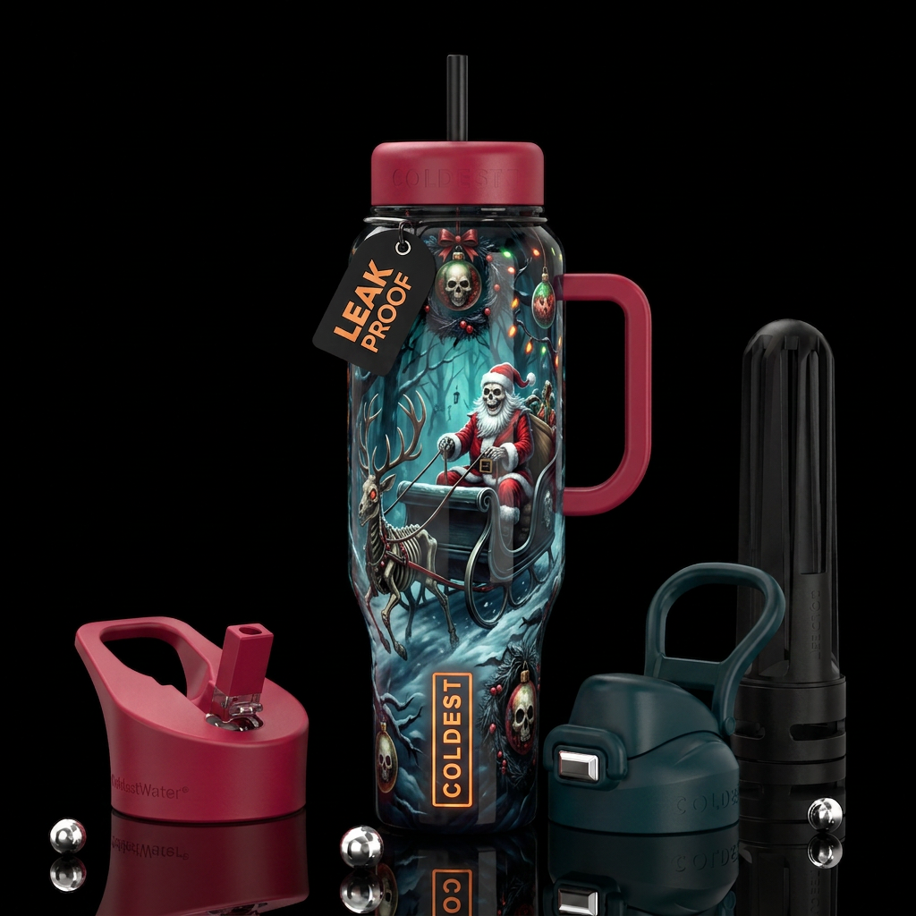 Mesmerizing haunted christmas themed, glossy, trom... water bottle design