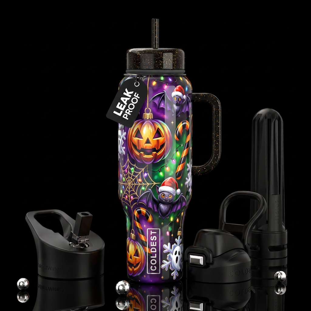 Mesmerizing Halloween christmas themed, glossy, tr... water bottle design