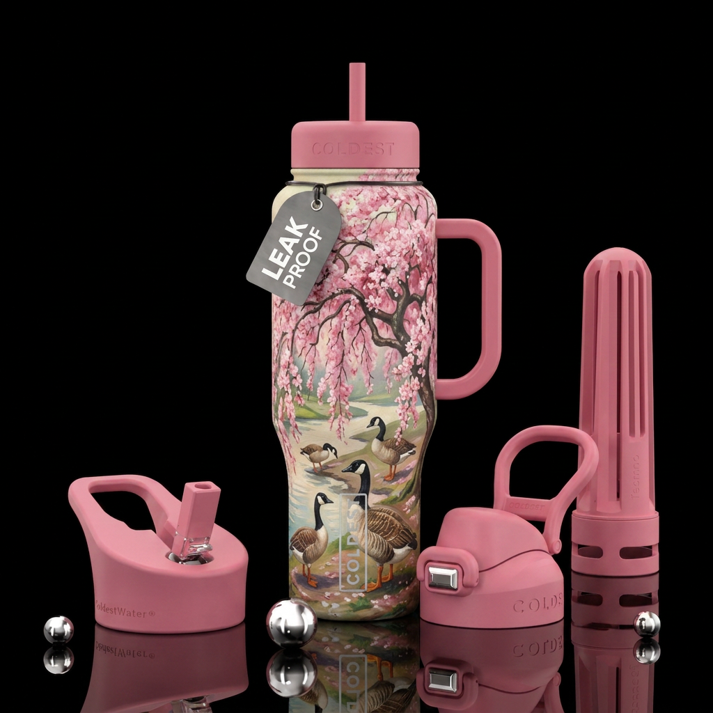 Oil Painting, geese under weeping cherry tree,glos... water bottle design