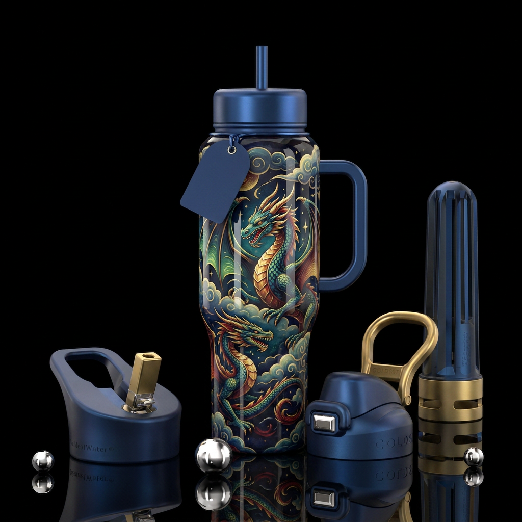 Western Dragon skies, glossy, trompe-l'œil, beauti... water bottle design