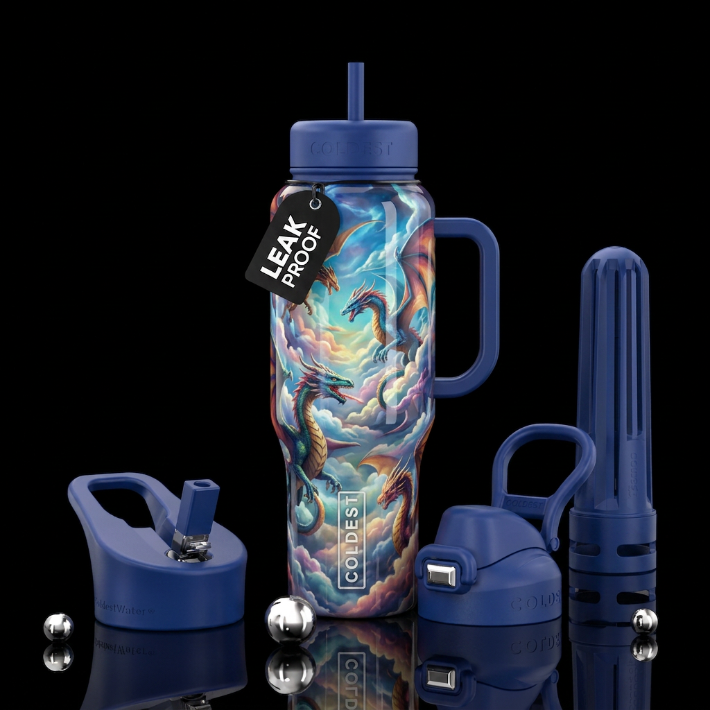 Western Dragon skies, glossy, trompe-l'œil, beauti... water bottle design