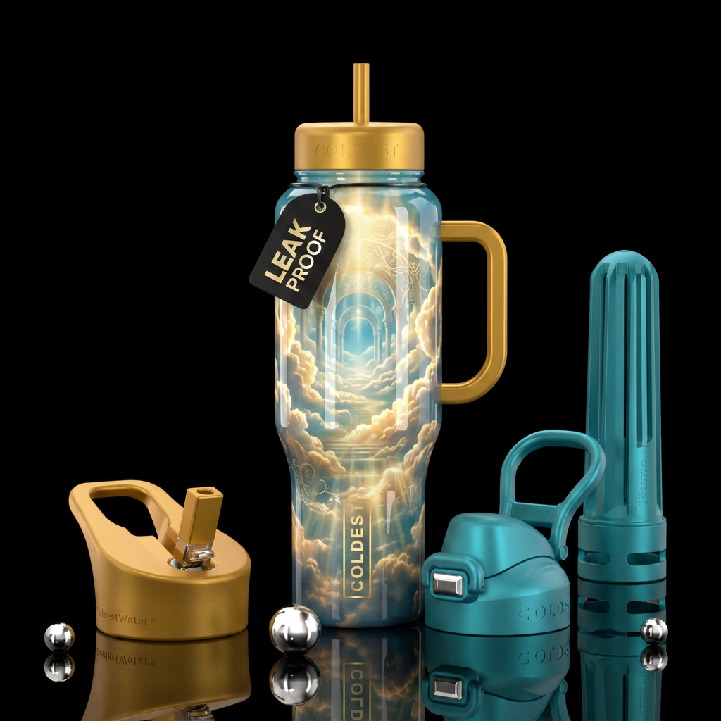 Angelic skies, glossy, trompe-l'œil, beautiferous water bottle design