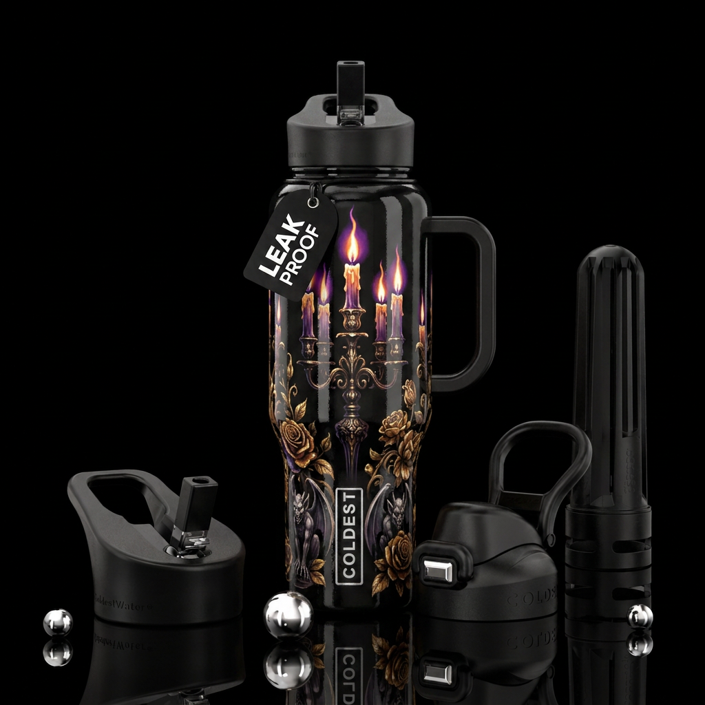 Creepy candelabra, glossy, trompe-l'œil, beautifer... water bottle design