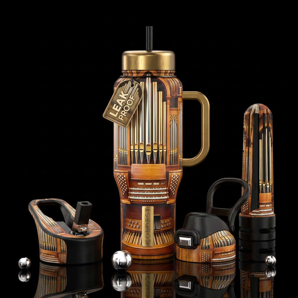 Beautiful pipe organ, glossy, trompe-l'œil, beauti... water bottle design