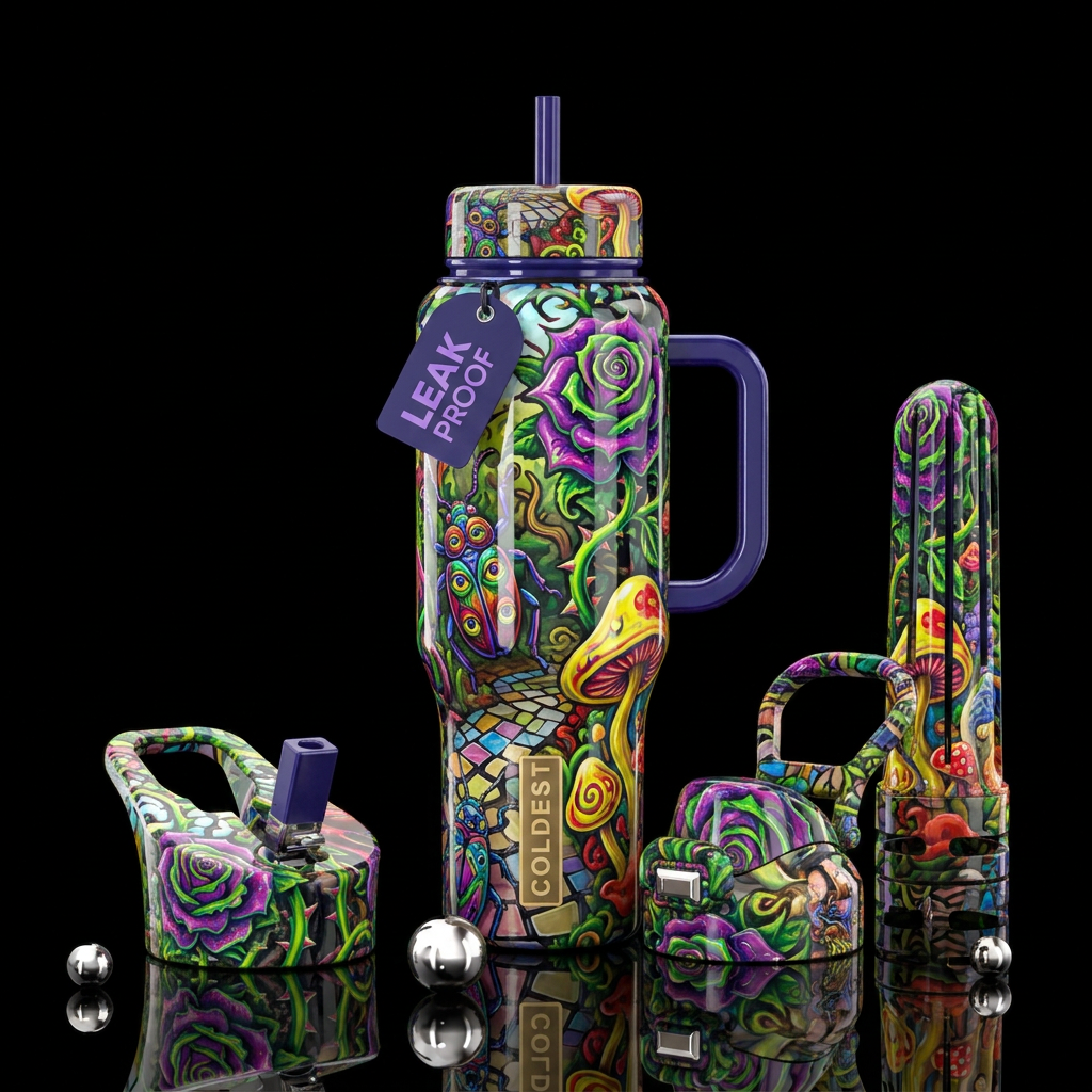 Hideous , glossy, trompe-l'œil, beautiferous, gard... water bottle design