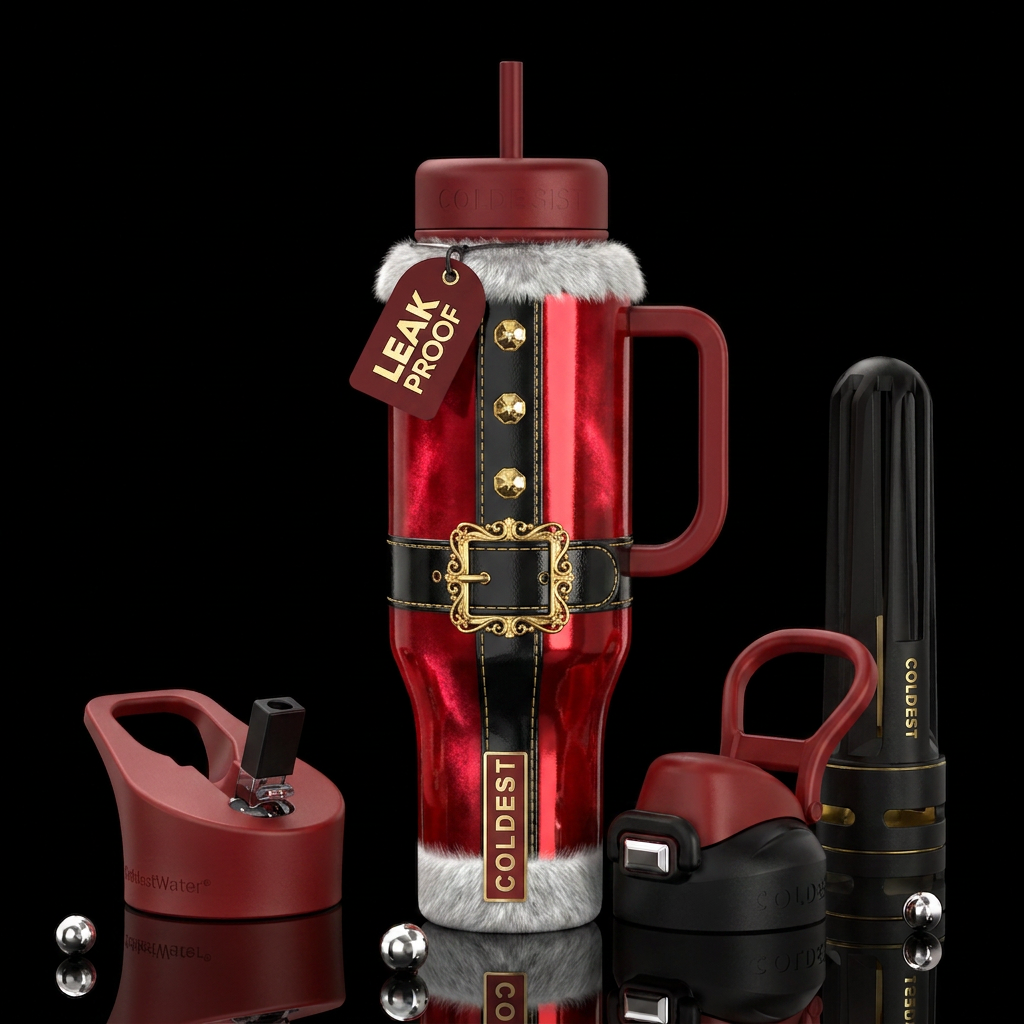 Santa's suit,glossy, trompe-l'œil, beautiferous water bottle design