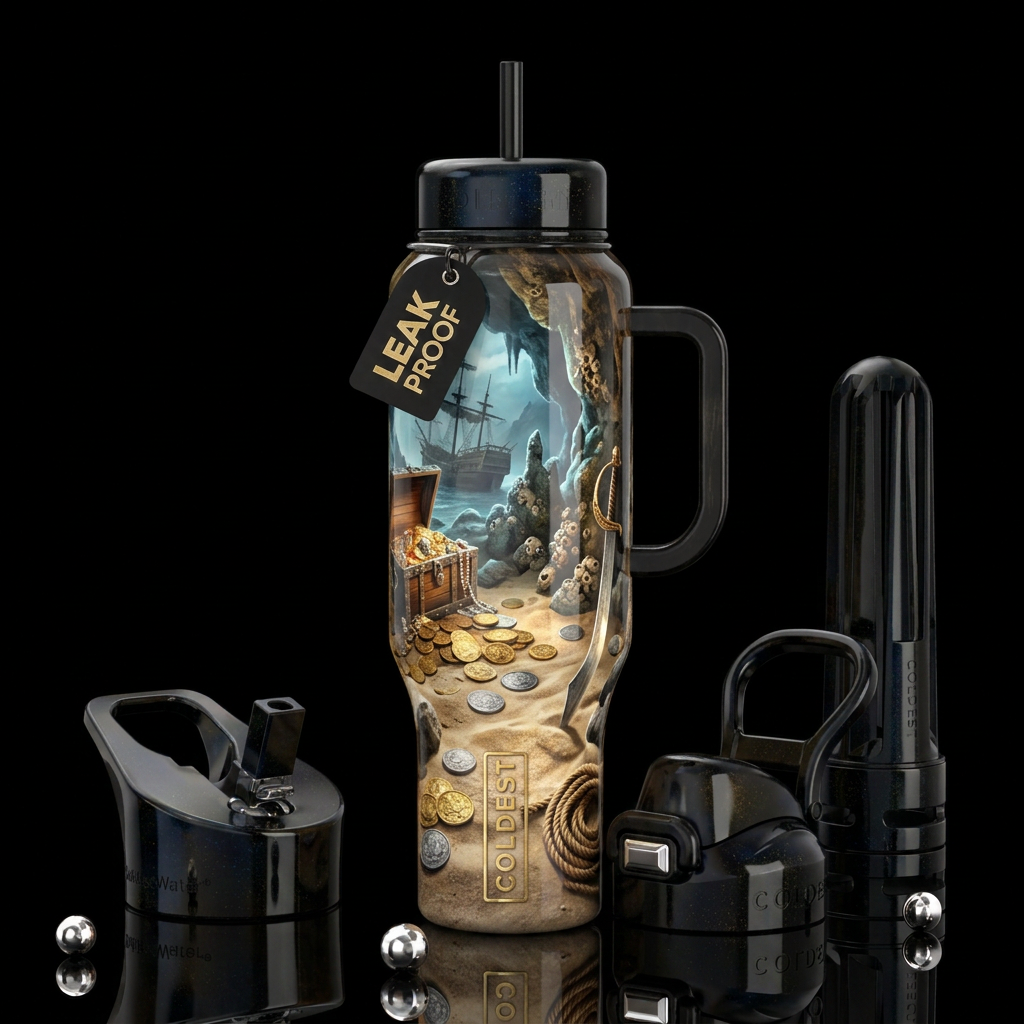Pirates cove, dubloons,glossy, trompe-l'œil, beaut... water bottle design