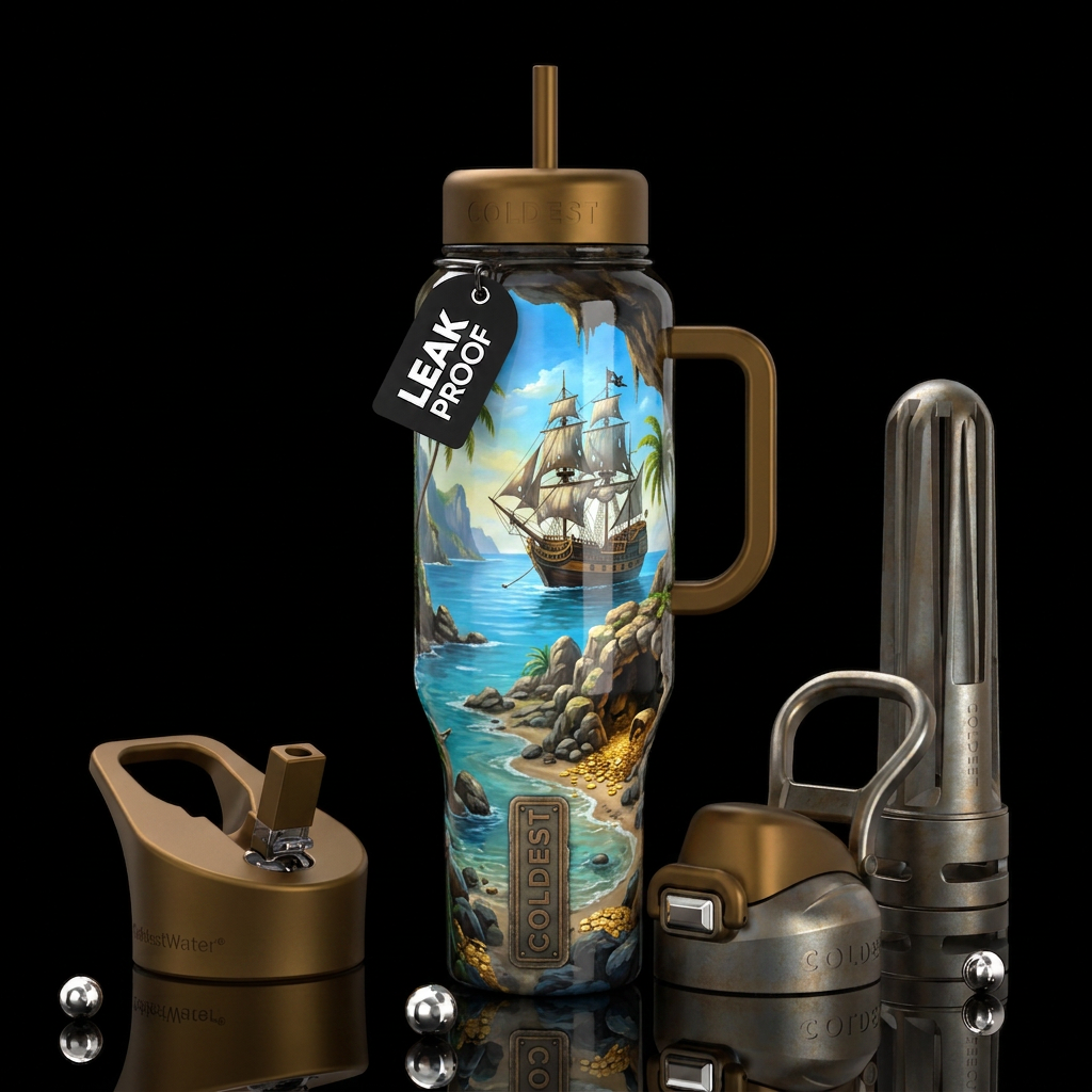 Pirates cove,glossy, trompe-l'œil, beautiferous water bottle design