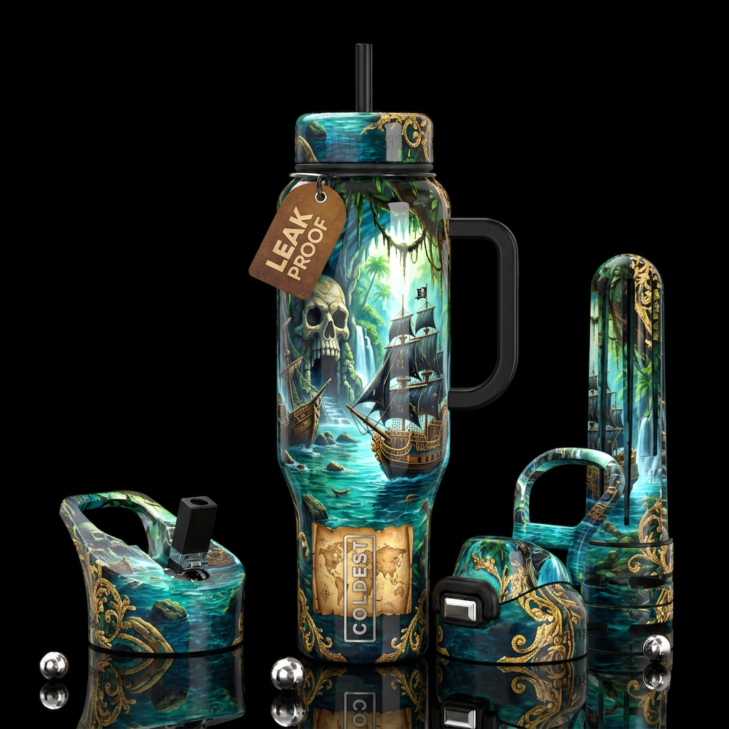 Pirates cove,glossy, trompe-l'œil, beautiferous, w... water bottle design