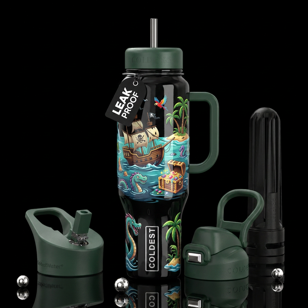 Pirates cove,glossy, trompe-l'œil, beautiferous, w... water bottle design
