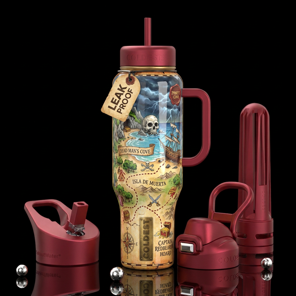 Pirates cove map,glossy, trompe-l'œil, beautiferou... water bottle design