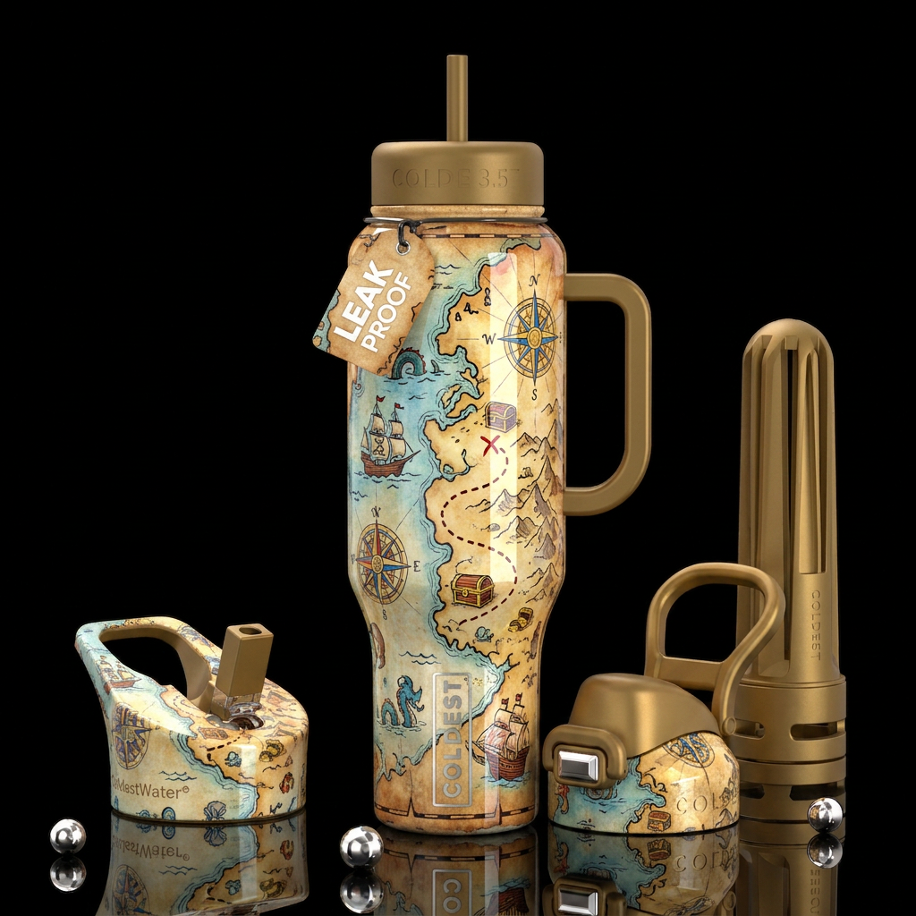 Pirates cove map,glossy, trompe-l'œil, beautiferou... water bottle design