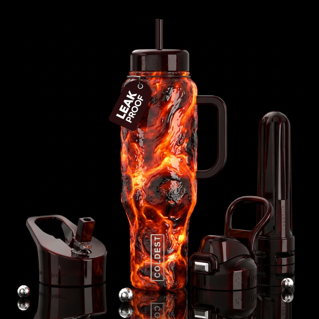 Lava,glossy, trompe-l'œil, beautiferous, water bottle design
