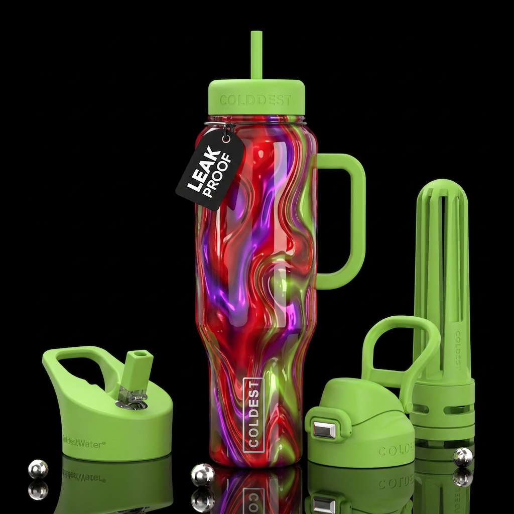 Candy lava,glossy, trompe-l'œil, beautiferous, whi... water bottle design