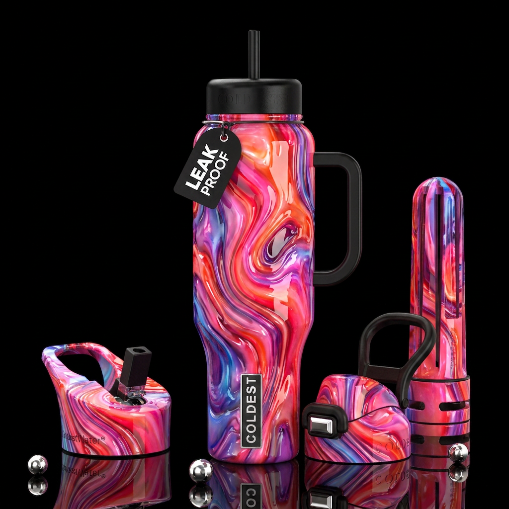 Candy lava,glossy, trompe-l'œil, beautiferous, whi... water bottle design