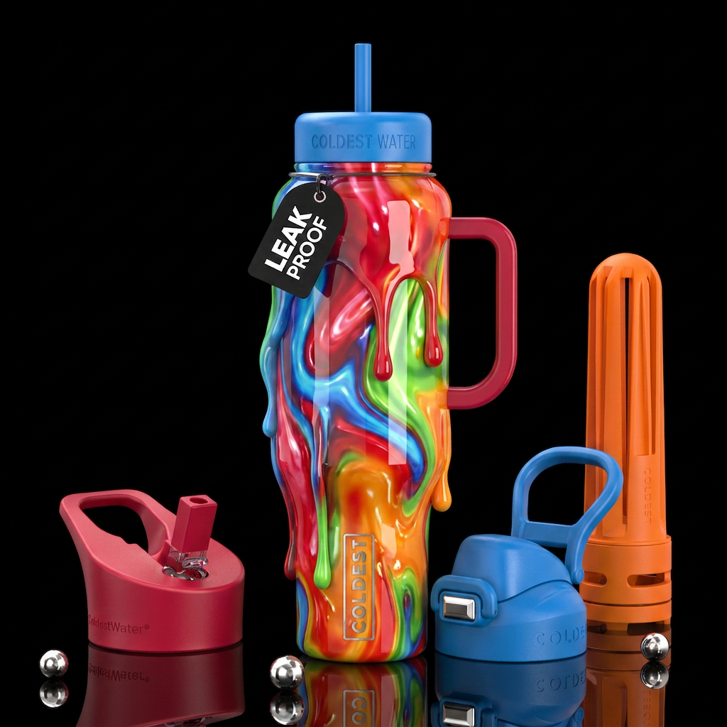 Candy lava,glossy, trompe-l'œil, beautiferous, whi... water bottle design
