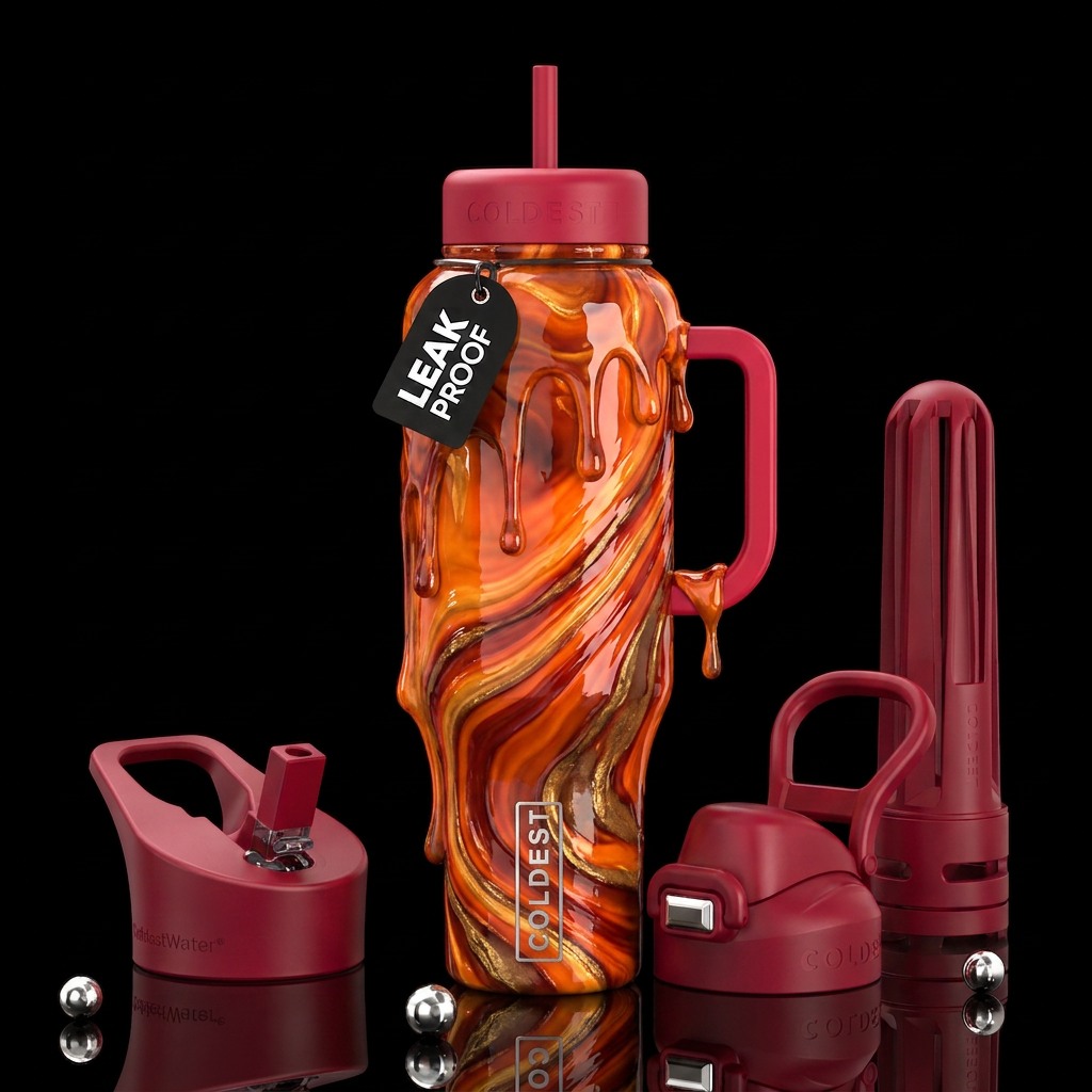 lava,glossy, trompe-l'œil, beautiferous, whimsical... water bottle design
