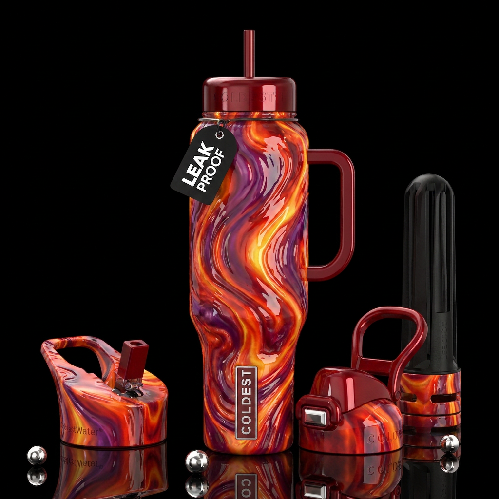 lava,glossy, trompe-l'œil, beautiferous, whimsical... water bottle design
