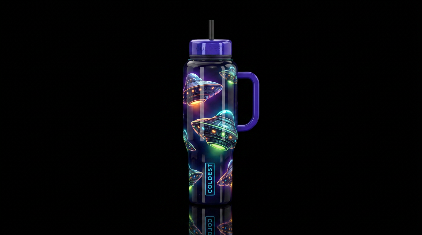 70's ufo,glossy, trompe-l'œil, beautiferous, glow ... water bottle design