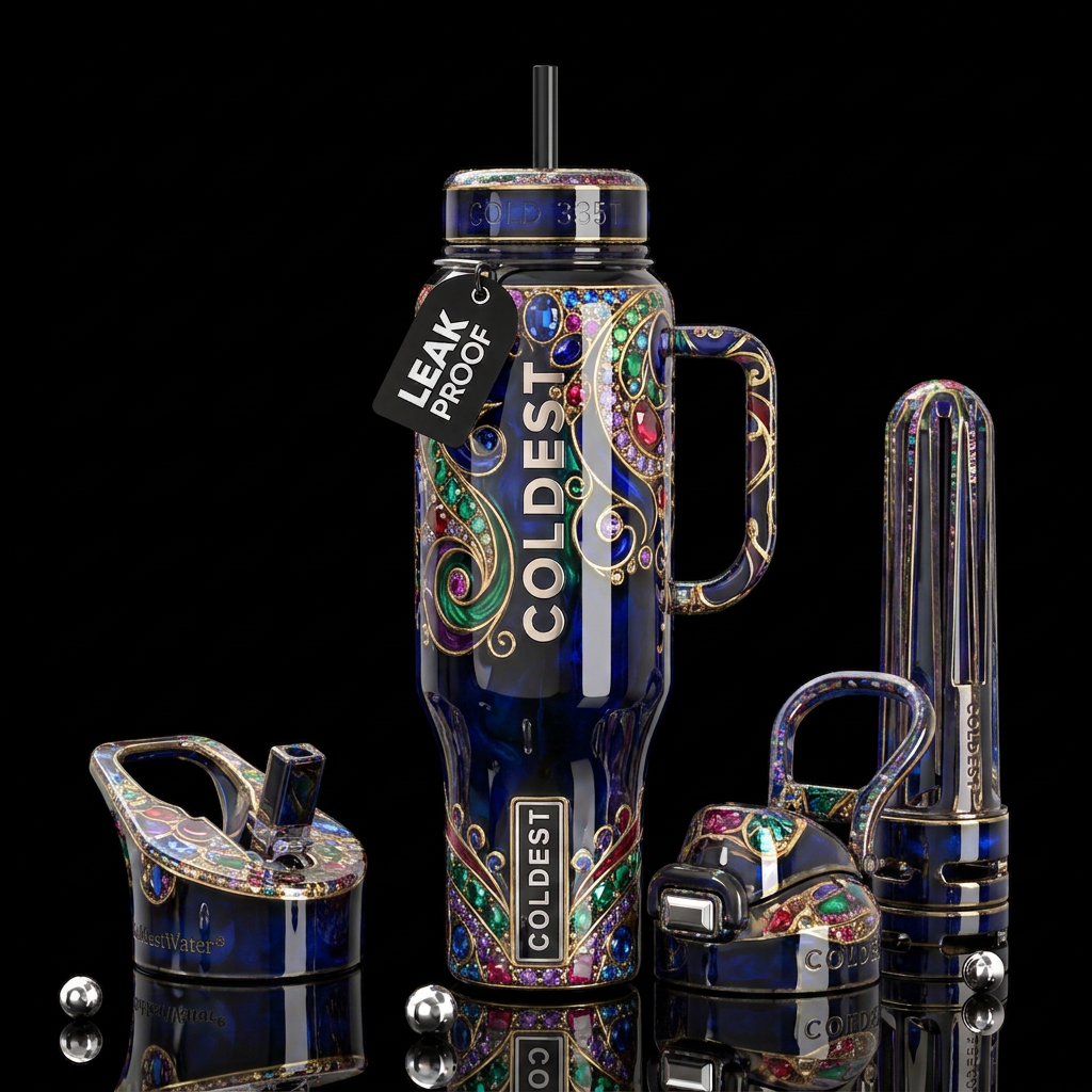 Handle with care,glossy, trompe-l'œil, beautiferou... water bottle design