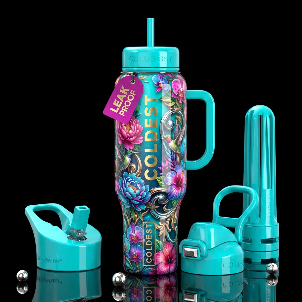Handle with care,glossy, trompe-l'œil, beautiferou... water bottle design