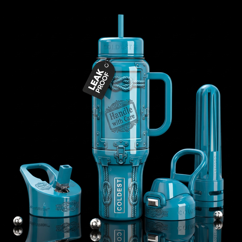 Handle with care stamp,glossy, trompe-l'œil, beaut... water bottle design