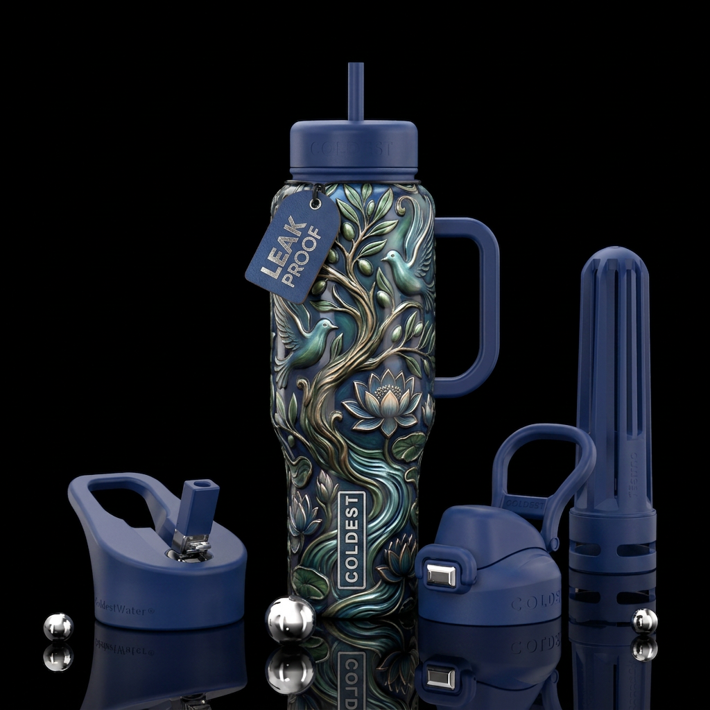 Healing, grace, glossy, trompe-l'œil, beautiferous water bottle design