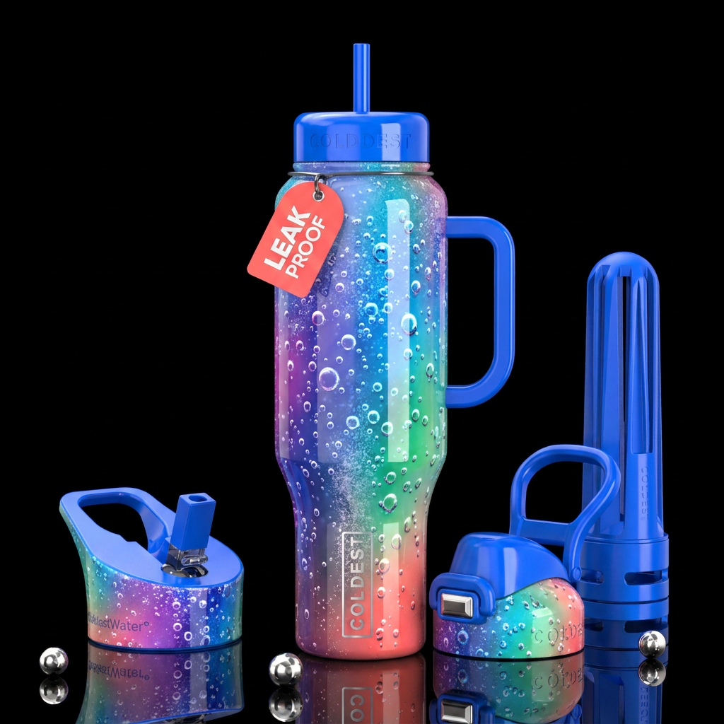 bubbles, spritz, glossy, trompe-l'œil, beautiferou... water bottle design