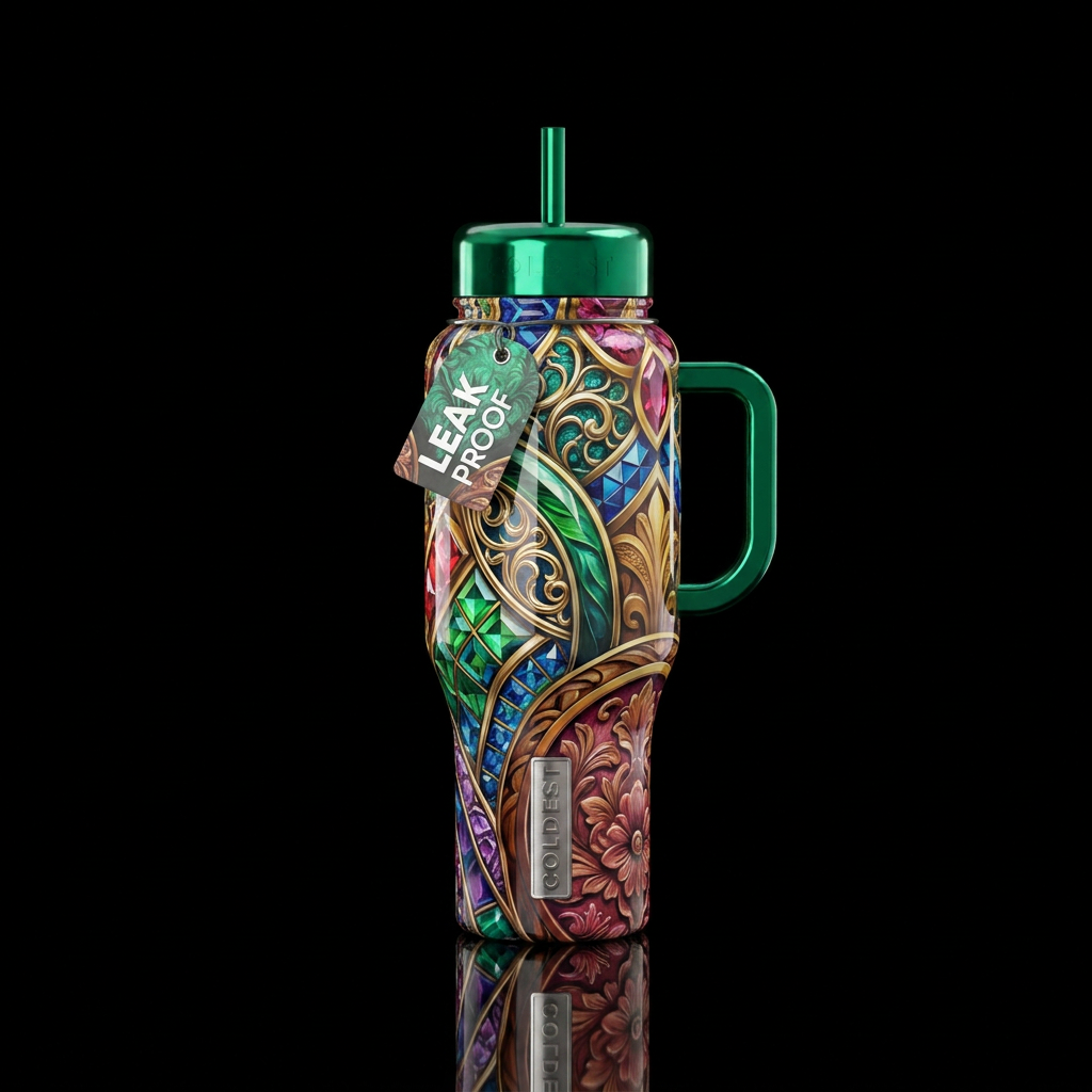 Wondering, glossy, trompe-l'œil, beautiferous water bottle design