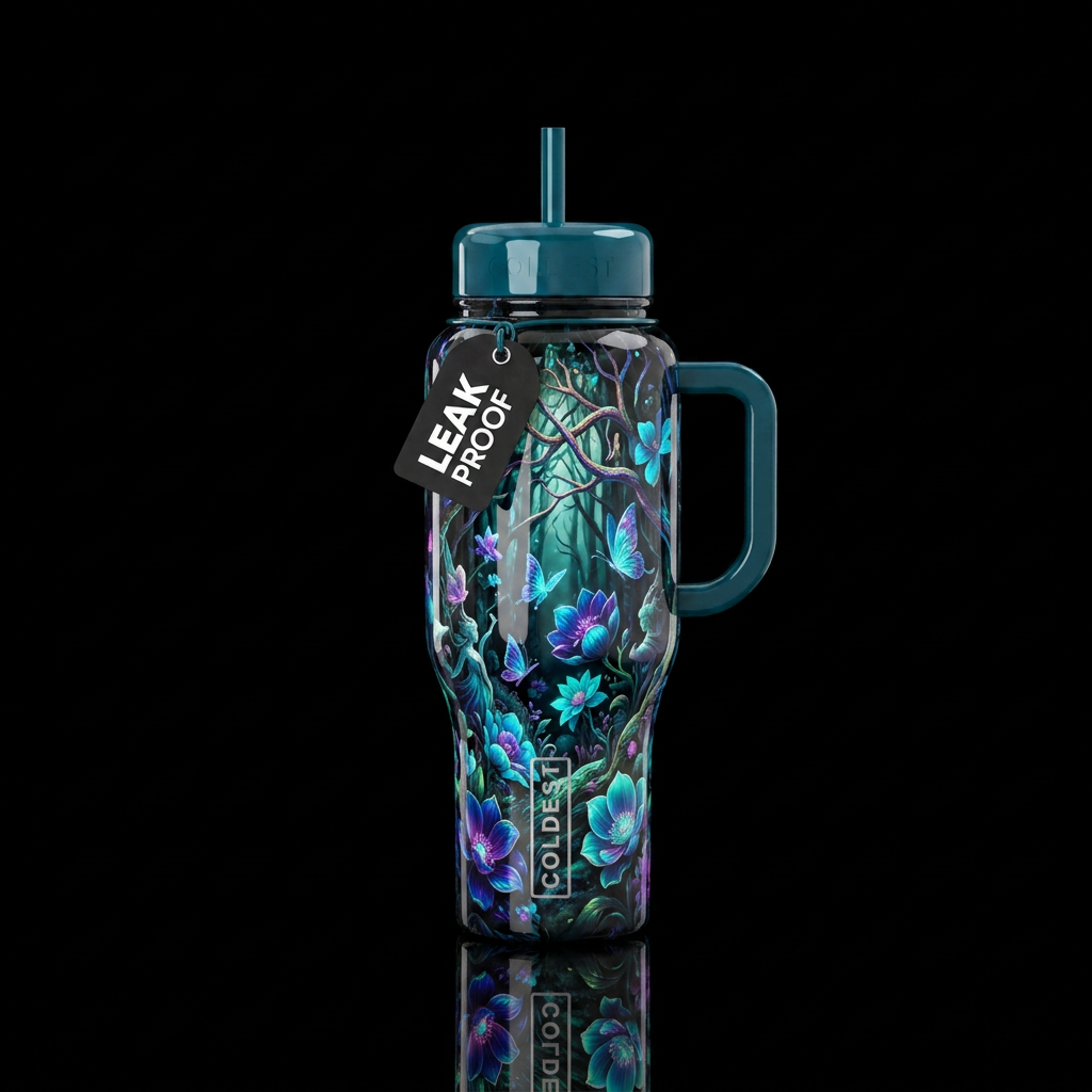 Wondering, glossy, trompe-l'œil, beautiferous water bottle design