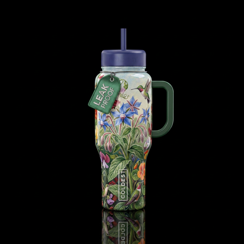 Borage,glossy, trompe-l'œil, beautiferous, garden,... water bottle design