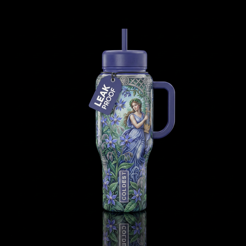 Borage,glossy, trompe-l'œil, beautiferous, garden,... water bottle design