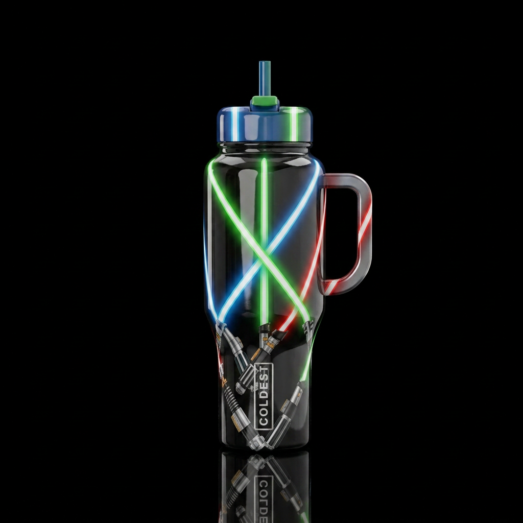 Light sabers, glossy,,beautiferous, trompe-l'œil water bottle design