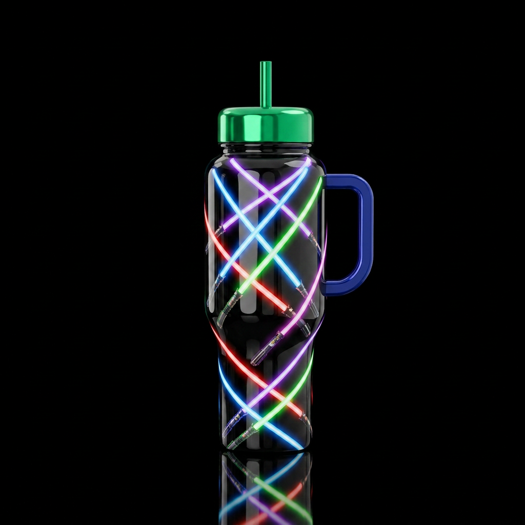 Light sabers, glossy,,beautiferous, trompe-l'œil water bottle design